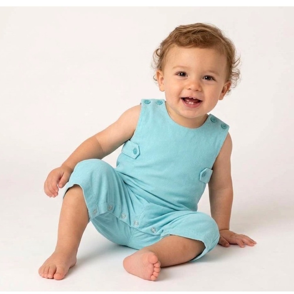 VTG K-MART Blue TWILL Button/Snap Closure JON JON ROMPER SHORTALL Sz 12 Months